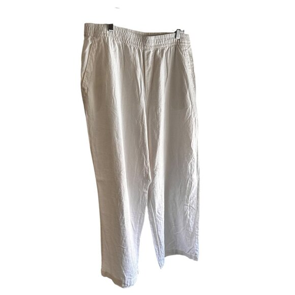 White Linen-Blend Relaxed Fit Elastic Waist Pants With Back Pocket Detail - Picture 5 of 10